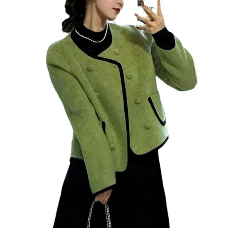 Green Women's Fall and Winter Short Section of Small Fragrant Wind Jacket