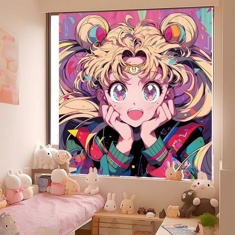 Anime Girl Tapestry Wall Hanging Pink Rainbow Kawaii Manga Cute Aesthetic Cartoon Wall Art Bedroom Dorm Room Decor