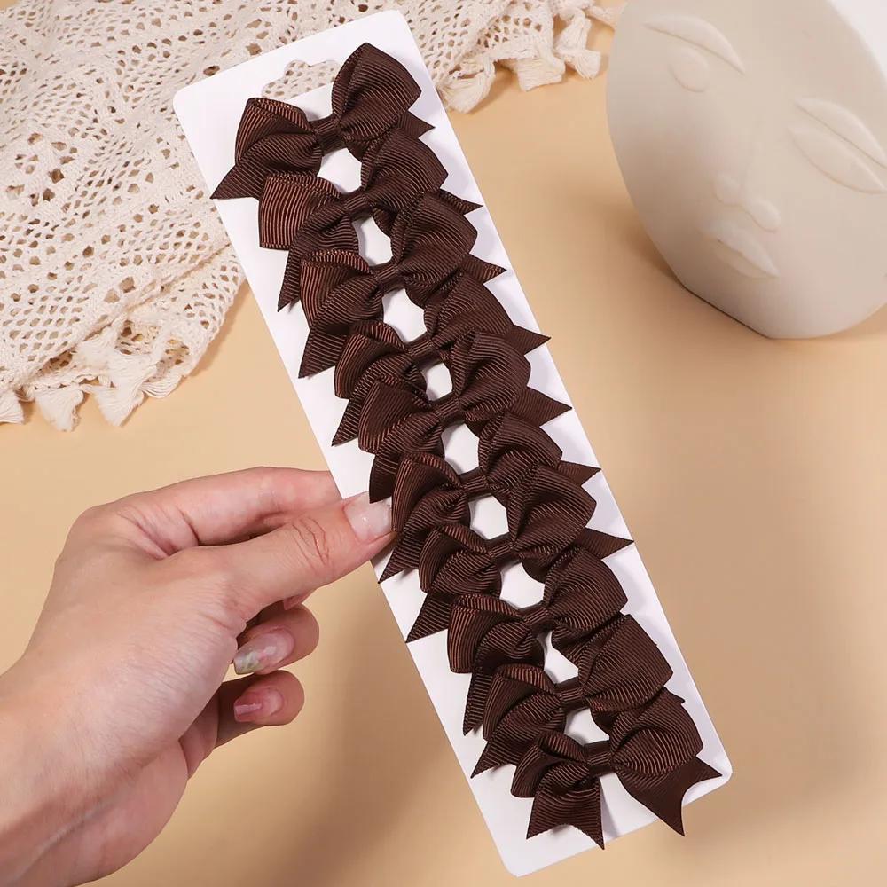 10Pcs/Set Solid Color Grosgrain Ribbon Hairpins for Kids Bows Hair Clips Boutique Handmade Headwear Girls Baby Hair Accessories