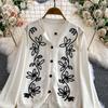 Autumn Winter Women O-neck Vintage Embroidery Flower Knitted Sweater Single Breasted Cardigans Tops
