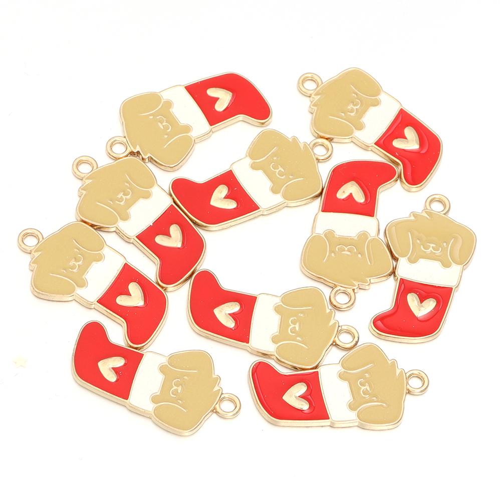 10pcs Alloy Enamel Christmas Charms Cute Xmas Pet Dog Bone Pendants For Jewelry Making DIY Earrings Necklace Gifts Accessories