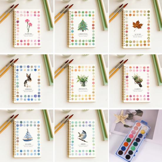 Watercolor Workbook Coloring Book Step-by-Step Tutorials for Animals Flowers Beginner Friendly Painting Kit for Learning Stress Relief