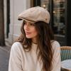 Brytyjska retro stara skórzana czapka forward damski design niszowa czapka newsboy malarza duży obwód głowy beret