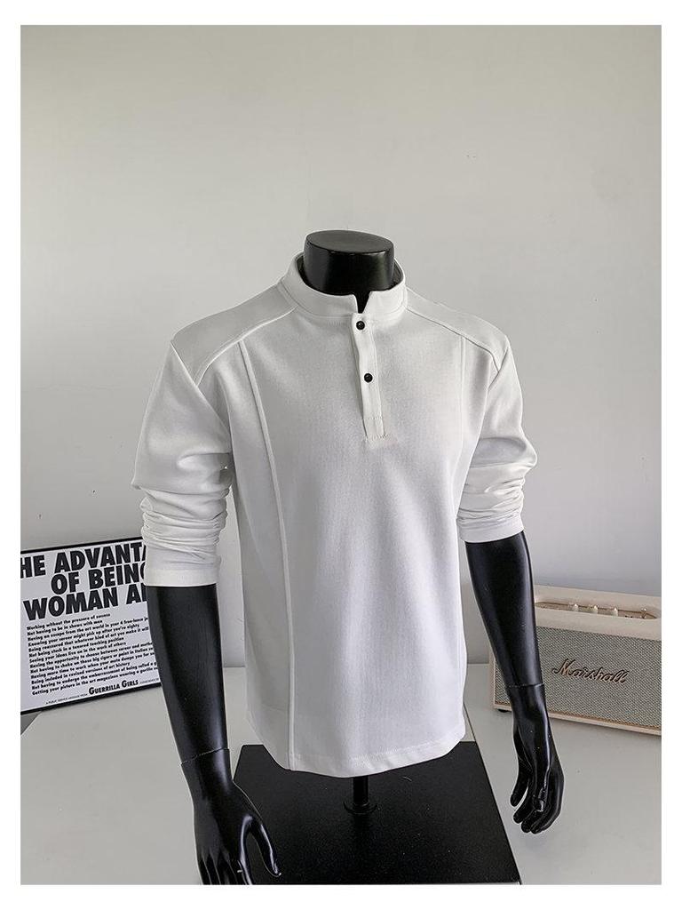 Men's Long Sleeve American Polo Henley Shirt - Spring/Autumn Trendy Cleanfit Base Layer Sweatshirt