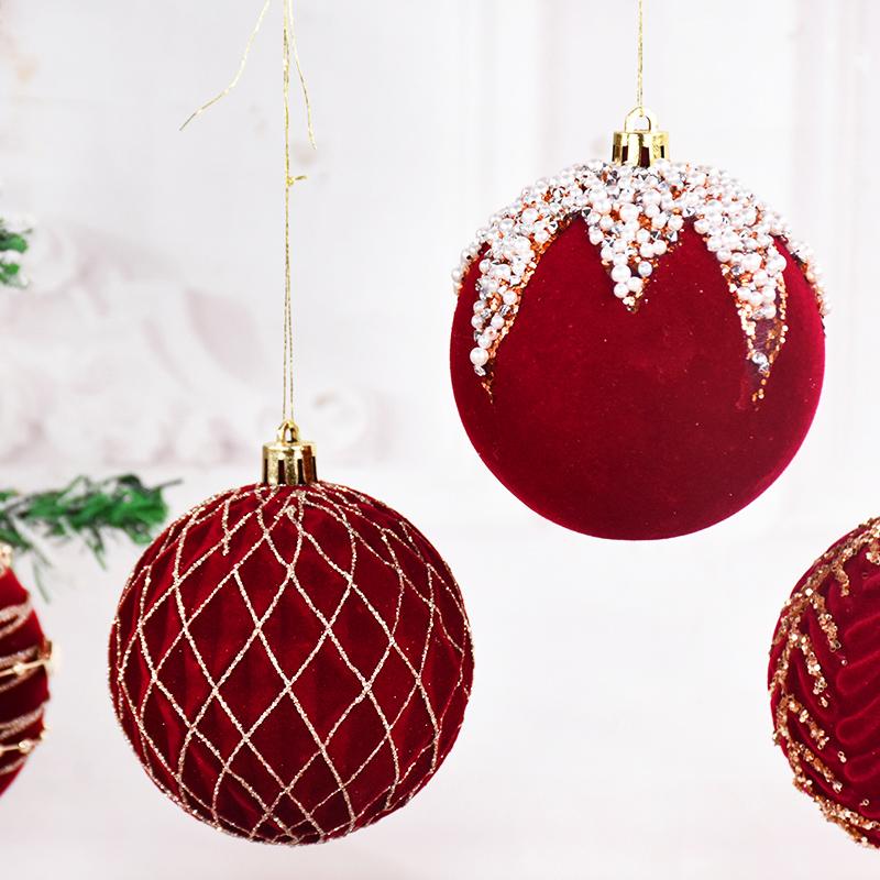 3pcs 8cm Red Christmas Ball Ornaments Xmas Tree Hanging Pendant Glitter Velvet Balls New Year Christmas Party Decoration Navidad