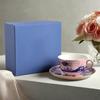 High-end Oriental Series Coffee Cup and Saucer Ceramic Mug Pink Yellow Blue Green Printed Plates Tea Cup Set Gift Box Souvenir