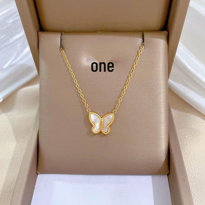 Full Titanium Steel Geometric Animal Minimalist Real Gold Necklace for Women - Collarbone Chain