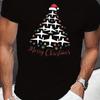 Summer Unisex Casual Sports Short Sleeve, Christmas Creative Airplane Puzzle Christmas Tree Print Cotton T-Shirt