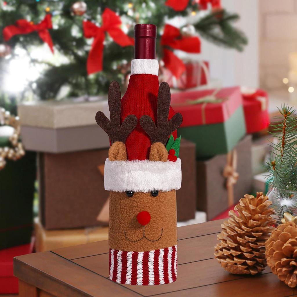Weihnachts-Weinflaschenhülle Feiertags-Pullover Tischdeko Partygeschenke, Wiederverwendbar