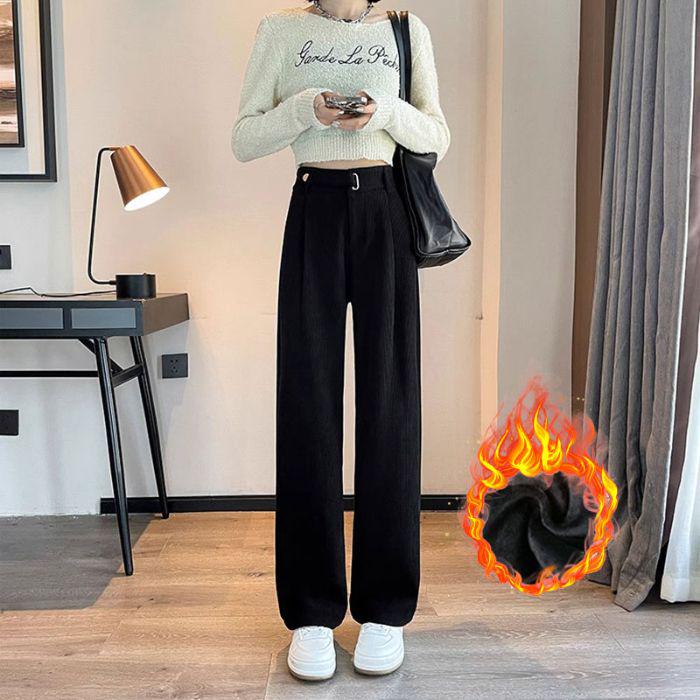 

Европейские вельветовые брюки широкого кроя - Женские осенне-зимние драпирующиеся брюки на флисовой подкладке XL