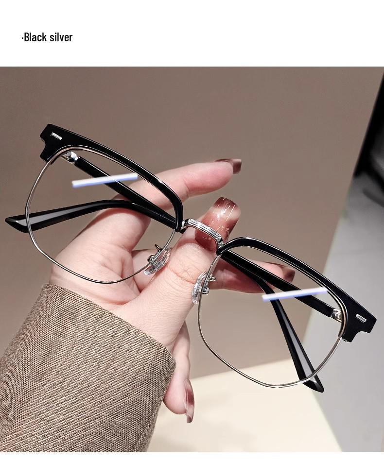 Anti-Blue Light Photochromic Semi-Rimless Retro Glasses for Eyebrows with Non-Prescription Lenses.