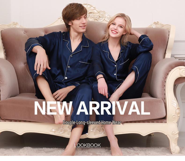 Silk Couple Pajama Set: Spring & Autumn, Long Sleeve, Plus Size, Casual Homewear for Men & Women