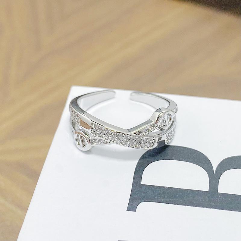 Light Luxury Cross High-End Feeling Full Of Diamonds, Zir*****Pen Ring, Female Geometry Super Flash Exquisite Stacking Ring