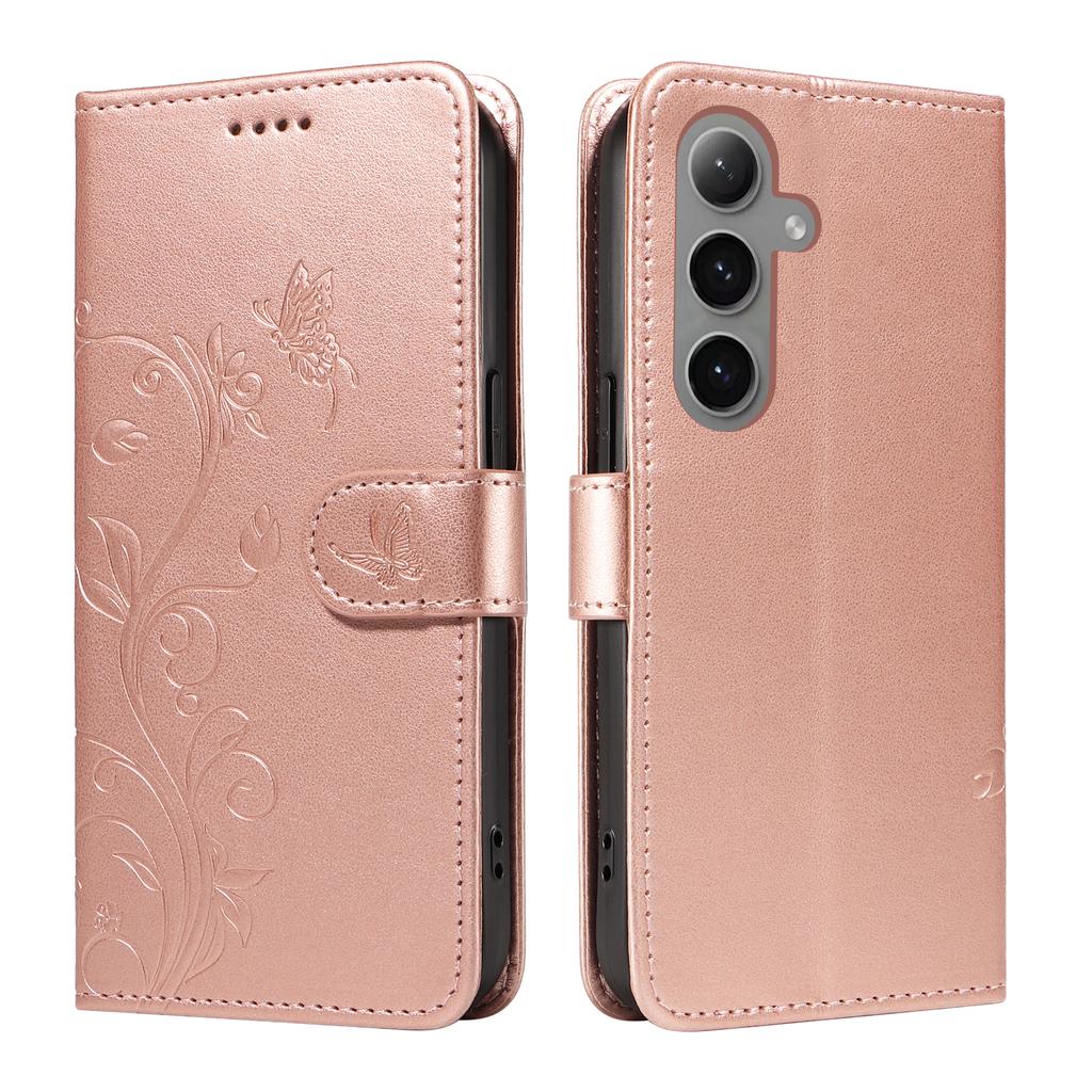 For Samsung Galaxy S24+/Galaxy S25+ PU Leather Cases Flower Pattern Wallet Stand Phone Cover with Strap
