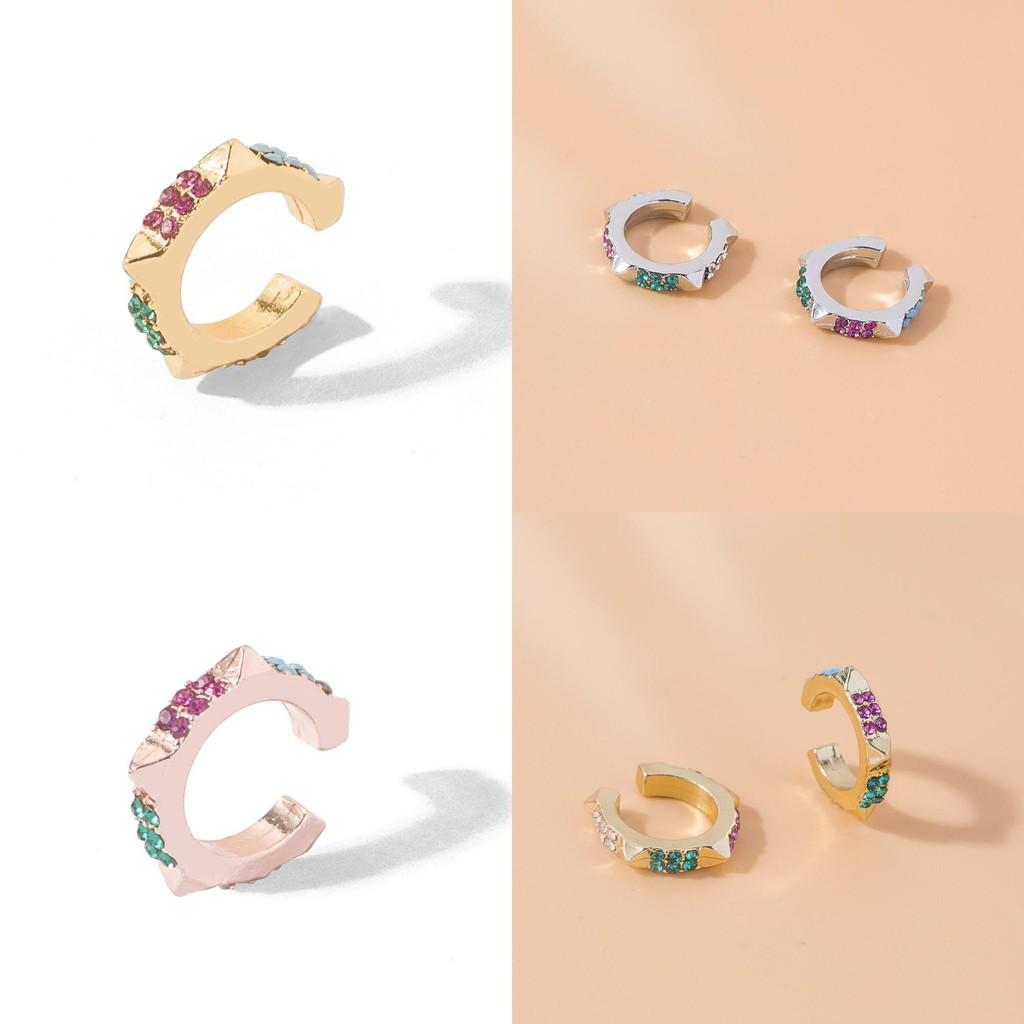 Elegant Alloy Geometric Ear Cuffs With Colorful Rhinestones For Trendy Women