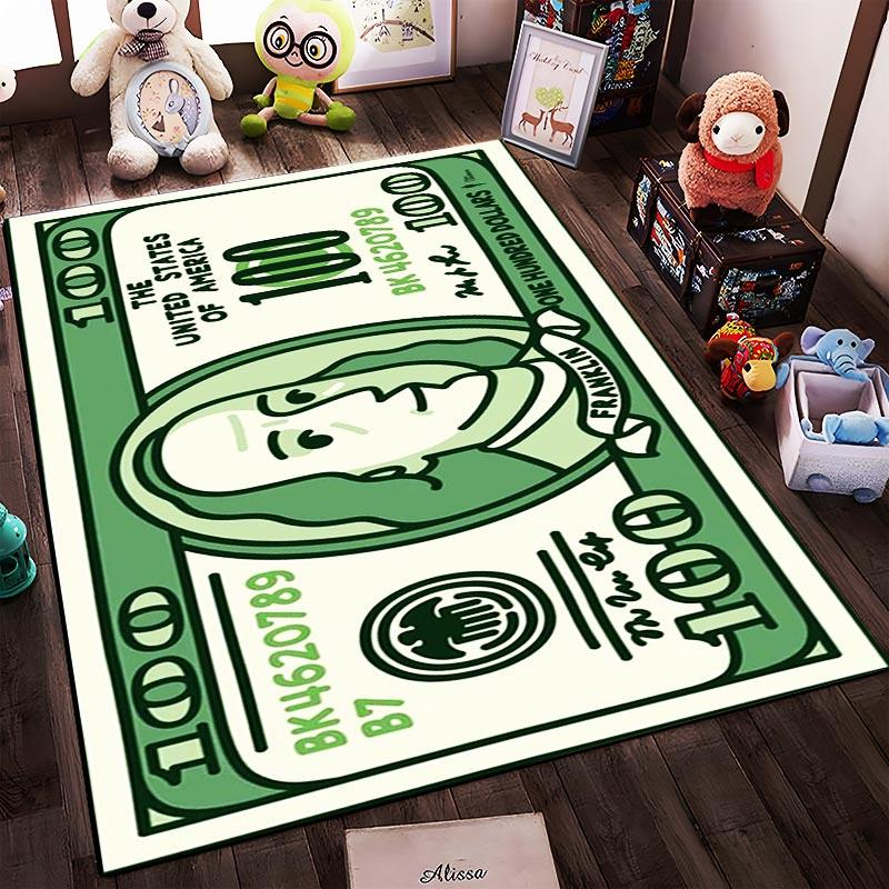Green Dollar Bill Pattern Carpet with Benjamin Franklin Design Print Suitable for Use As an Anti-slip for Living Room Bedroom Sofas