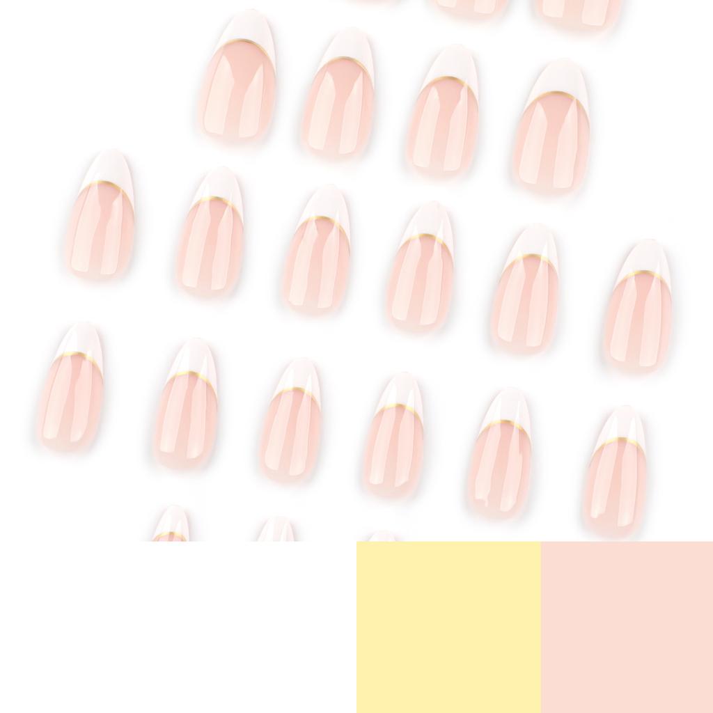 Hot-selling Simple French White Edge Wearing Nail Short Almond Wearing Nail Piece Golden Curve Nail Art Fake Nail