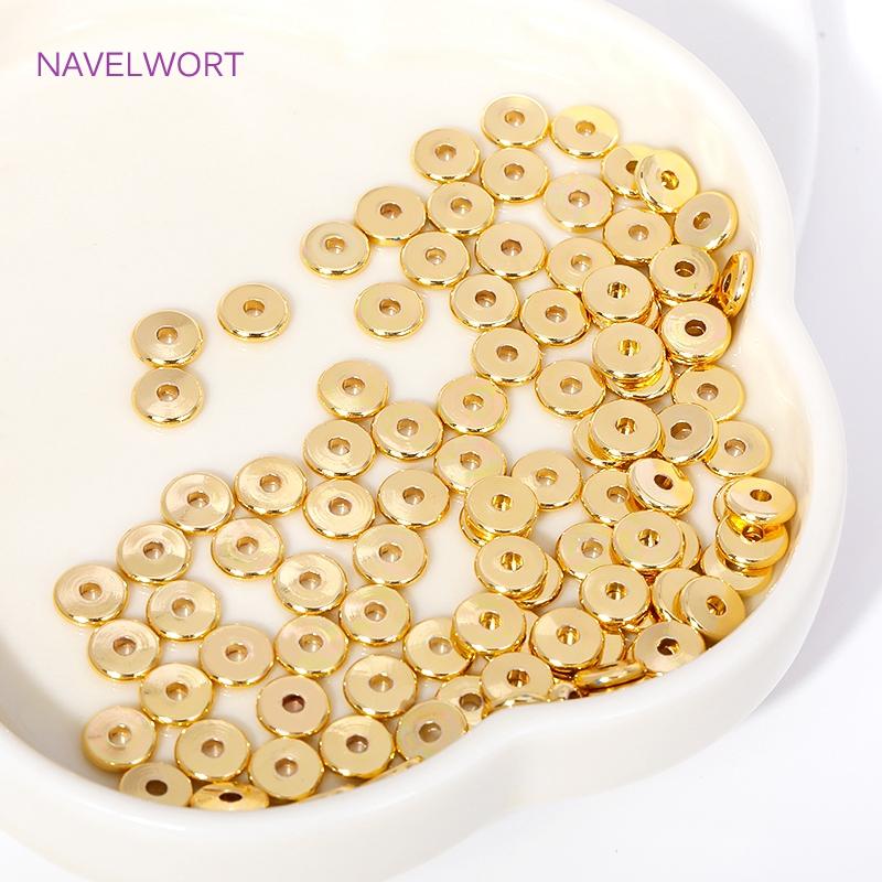 3/4/5/6MM 18K Gold Plated Round Spacer Flat Beads Brass Metal Smooth Separator Bead For Jewelry Making DIY Bracelet Accessories