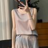 Summer new temperament sleeveless vest women's outer wear fashion round neck foreign style versatile acetic acid satin top A