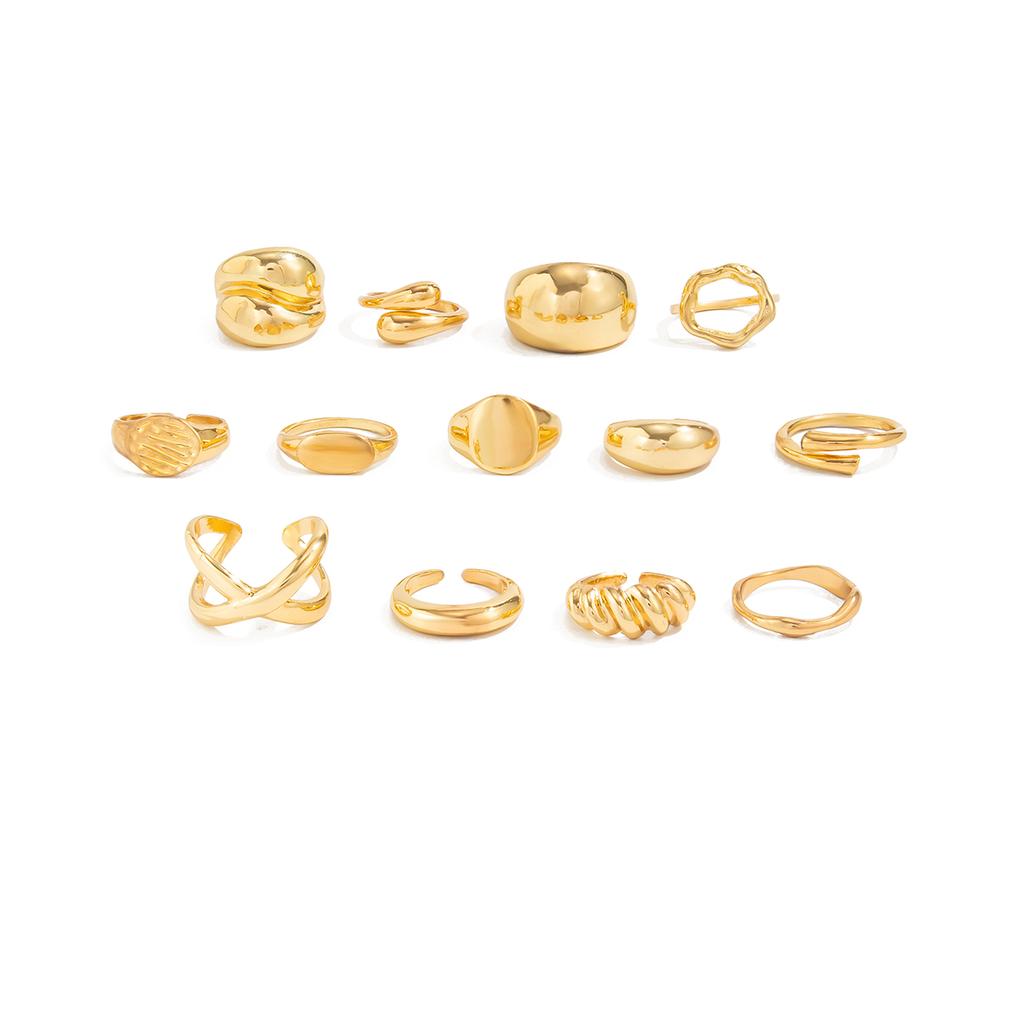 Salircon 13Pcs/Set Vintage Metal Curved Open Rings For Women Punk Hip Hop Gold Color Irregular Knuckle Joint Ring Party Jewelry