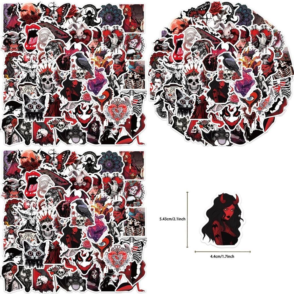50 Cute And Waterproof Horror Skull And Girl Doodle Stickers For Guitar Notebook And Luggage Decoration