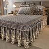 3pcs Luxurious European Quilted Crystal Velvet Bed Skirt Set with Lace Trim - Warm, Thick, Non-Slip, Includes 2 Pillow Shams and 1 Bed Skirt