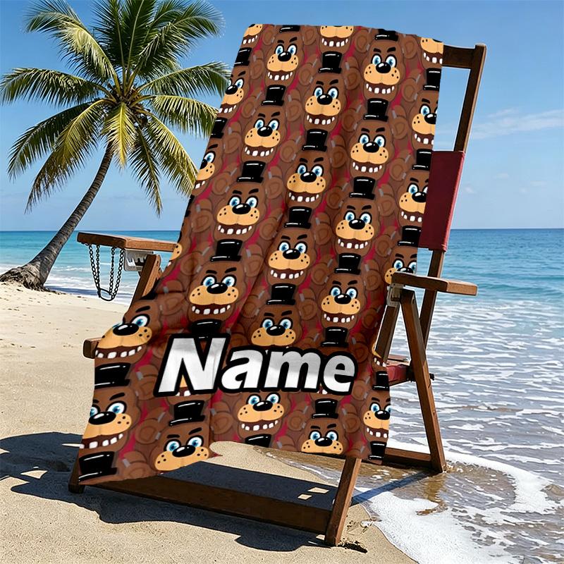 Custom Name Personalized Five Nights At Freddy's Print Beach Towel, for Trip Camping Beach Party Home Decor, Birthday Gift for Family & Friends