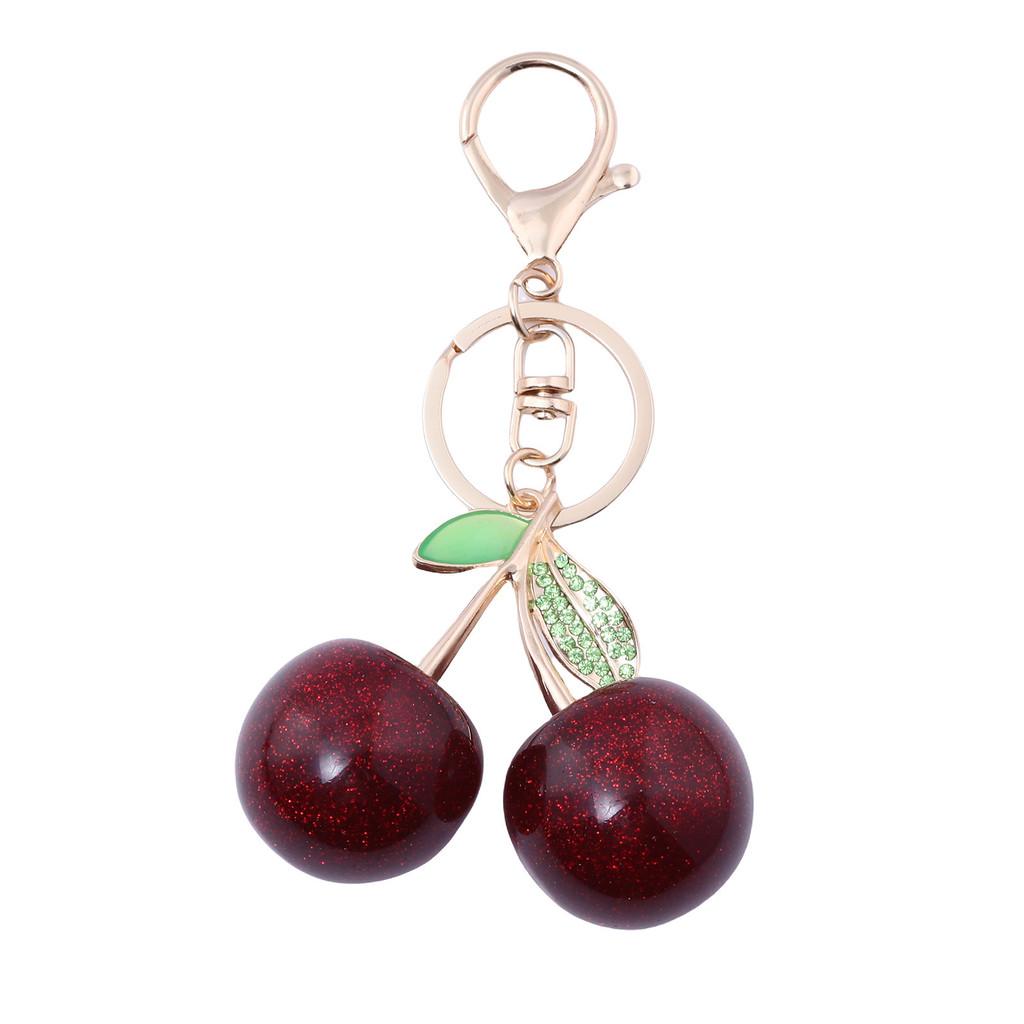 Cherry Green Leaf Bag Charm Keychain Fashion Accessories For Women