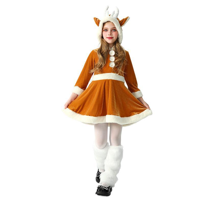 2026 Weihnachten Kinderkostüm Elch Kleid Weihnachts-Kinderkleidung Mädchen Baby Weihnachtsmann Lange Ärmel