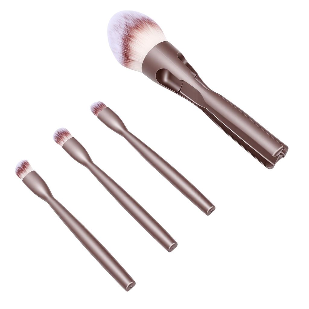 4 in 1 Makeup Brushes Skin Friendly Compact Non Slip Magnet Portable Makeup Brush Set for Travel Champagne