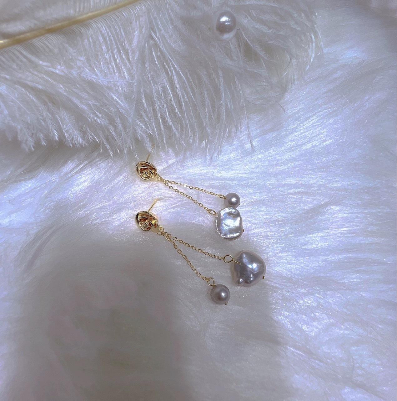

Natural Baroque Pearl Petal Sheet Silver Grey Earline Earrings Stud Earrings Rose Earrings Earrings Jewelry Color Retaining Silver Needle Silver needle