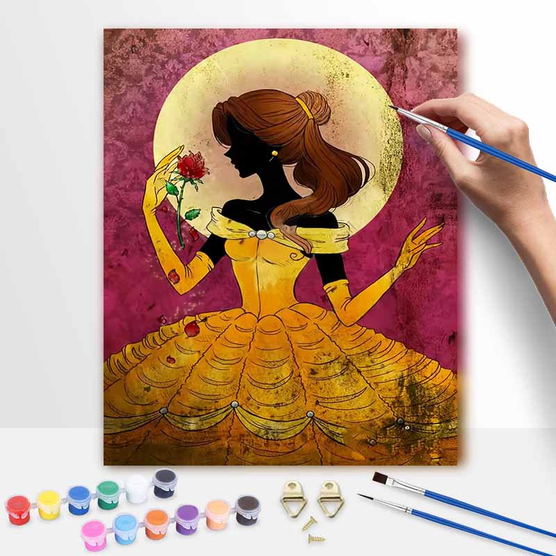 Disney Belle Rose Paint By Number Kit Number Drawing Canvas DIY Picture Home Decor Disney Princess Oil Painting Wall Art Bedroom Gift