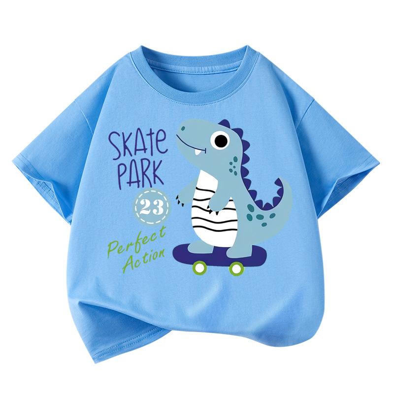 1pcs Kids 100 Cotton Tee Summer Cartoon Fashion Tshirt Student Shortsleeveds Dinosaur Print Tops Children Round Neck Tshirts