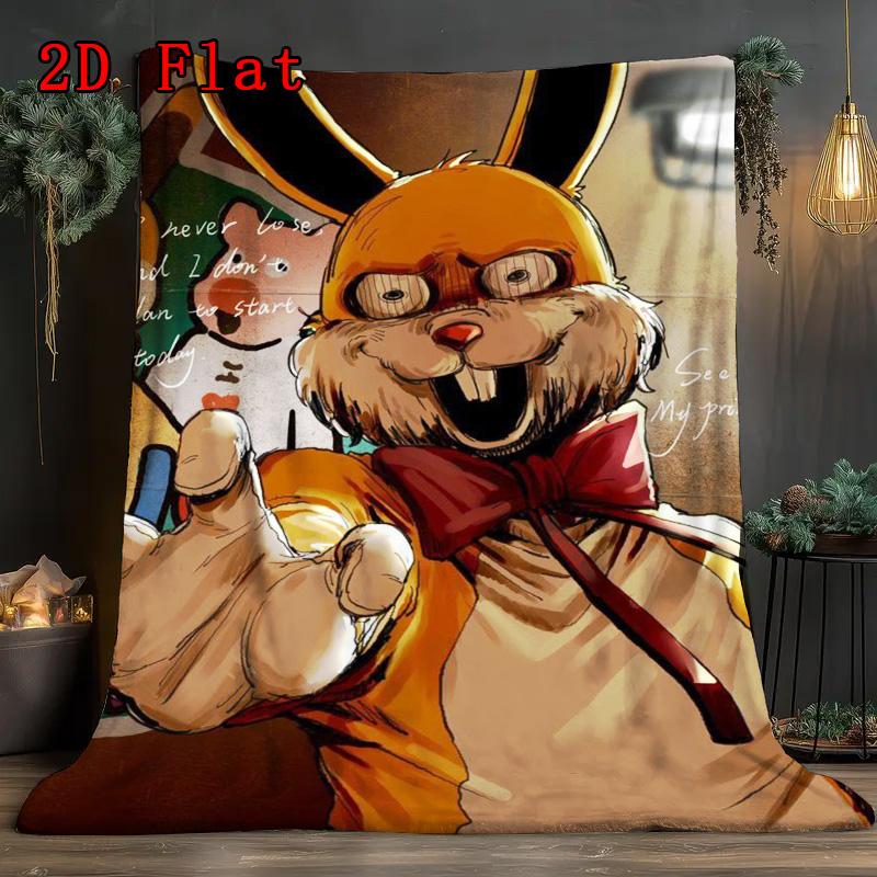 Horror Rabbit 2D Flat Pattern Flannel Blanket High quality All Seasons Warmth and Comfort Perfect for Christmas Gifts.
