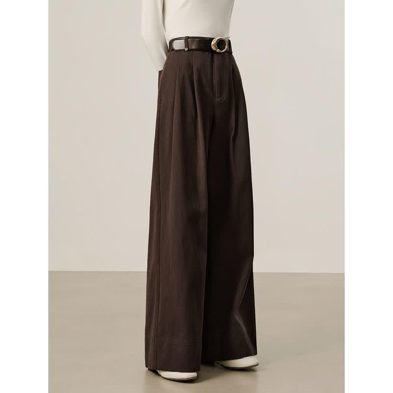 JUZI ANNACO Women's Retro 100% Cotton Pleated Straight-Leg Pants