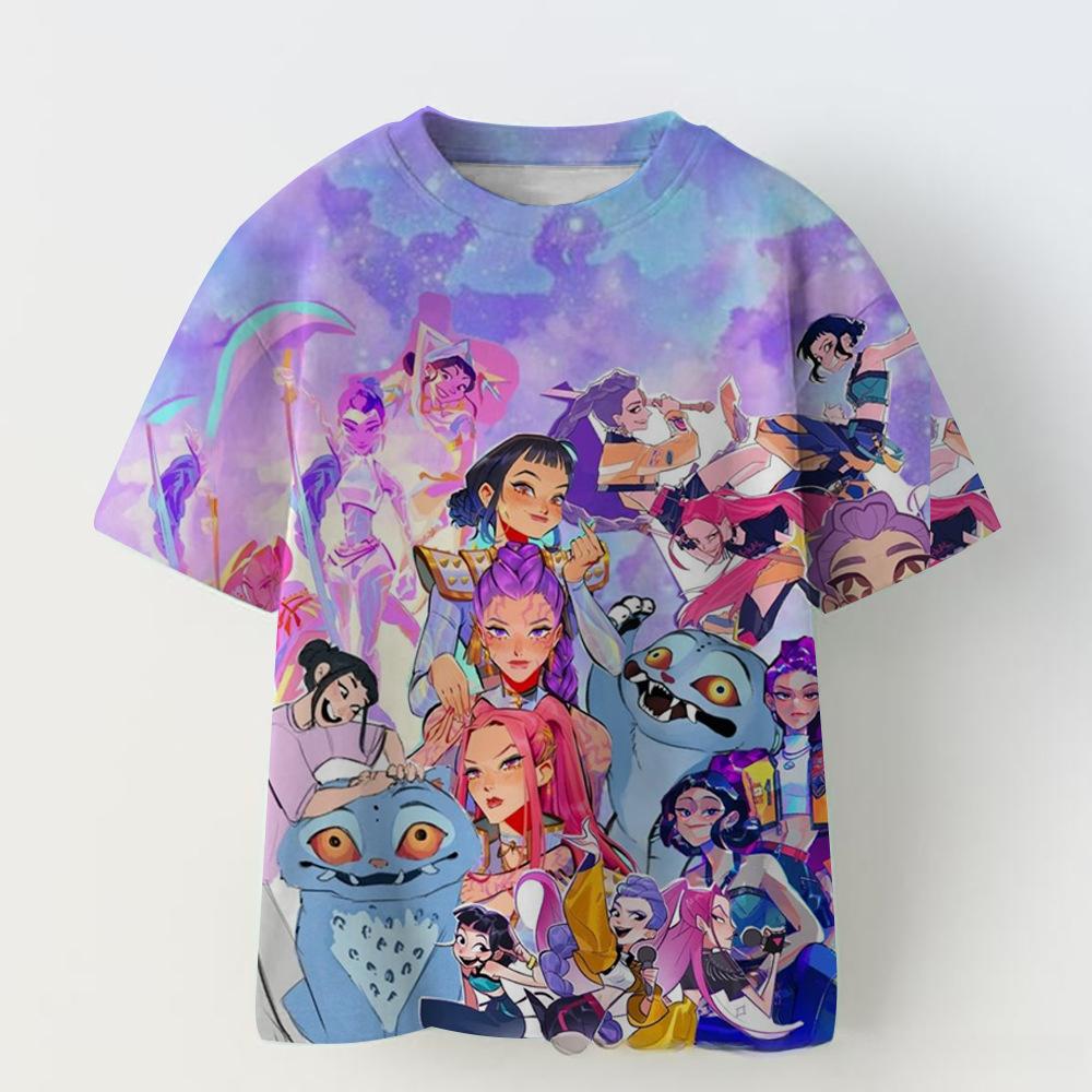 KPOP Demon Slayer Collaboration 3D Digital Print Summer Girls' Casual Fashion Round Neck Short Sleeve T-Shirt Parent-Child Outfit