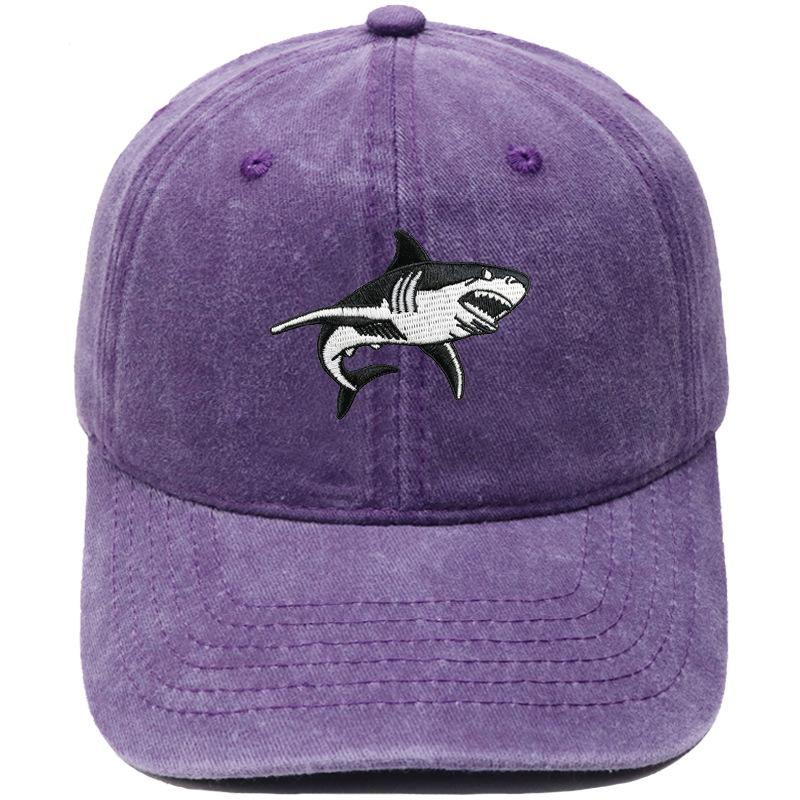 Big White Shark Embroidered Baseball Cap Washed Vintage Daddy Hat Marine Animal Men's and Women's Casual Sun Hat