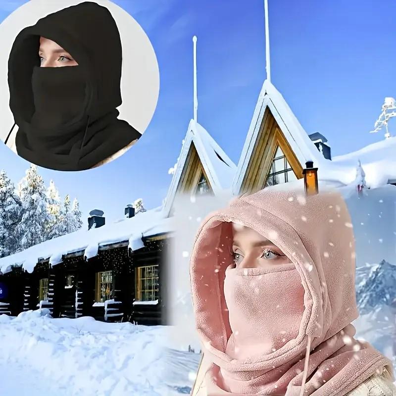 Warm Fleece Lined Winter Balaclava, Windproof Ski Face Mask with Hood and Neck Warmer, Stretchable Full Coverage Outdoor Headwear for Men and Women