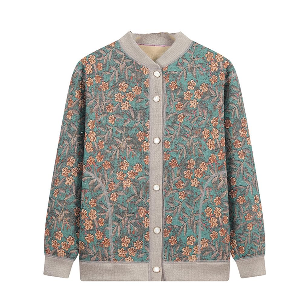 

Толстый кардиган с длинными рукавами, цветочным принтом и застежкой спереди, облегающий топ для пожилых женщин в их [KEWJYUE] Женский на флисовой подкладке, Принт, Пуговицы, Открытый, Повседневный,