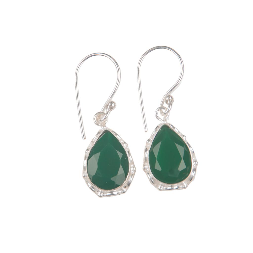 925 Sterling Silver Green Onyx Gemstone Handmade Jewelry Dangle Earrings 1.30" EE-3-17
