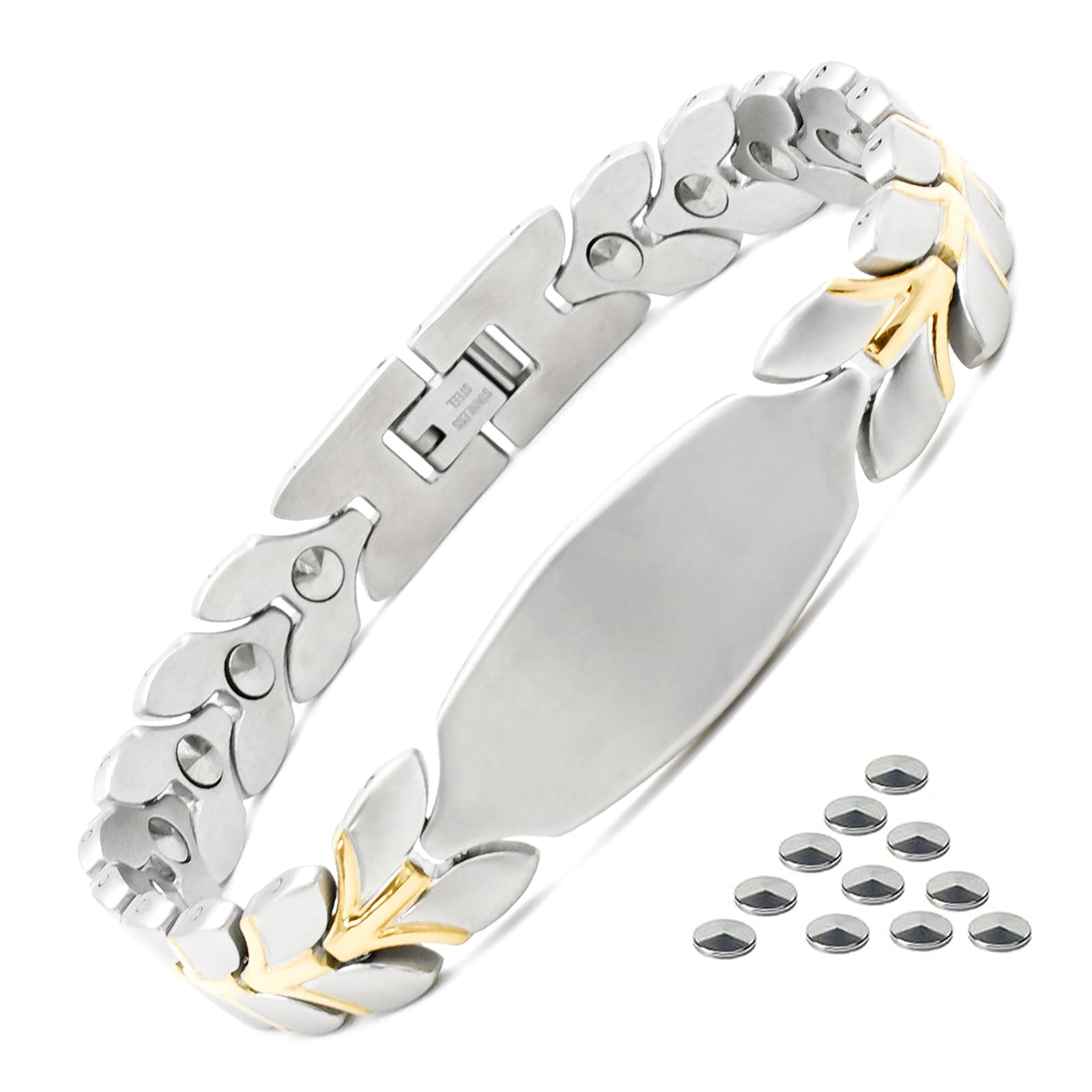 

17-гранный германиевый браслет из нержавеющей стали, браслет для снятия статического электричества, популярный, здоровый, стильный, регулируемый размер [BEFOSHINN] для мужчин (99,99%