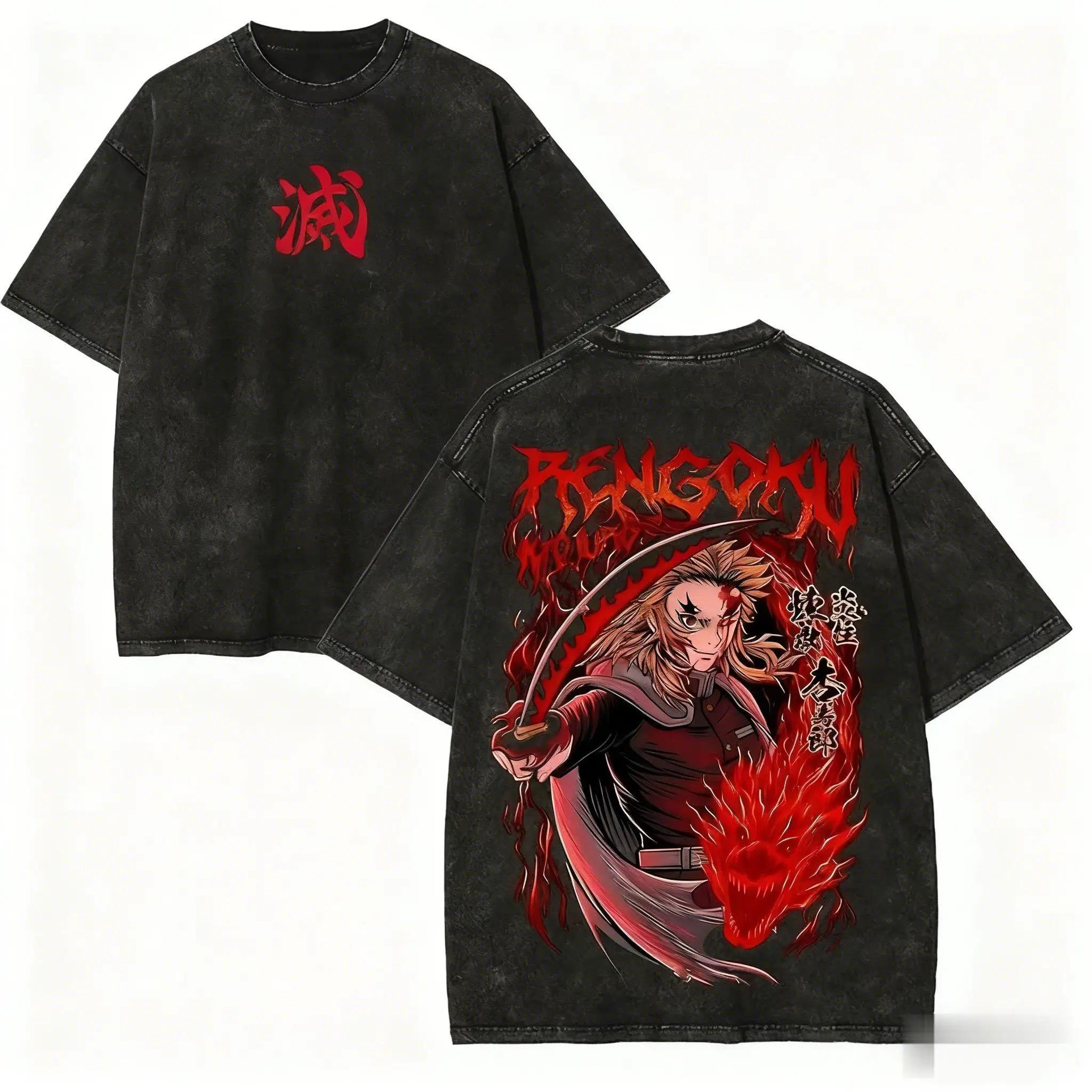 

Hot Demon Slayer Rengoku Kyojuro Graphic Print T-Shirt Men Women Streetwear Harajuku Fashion Vintage Washed Cotton Summer New Tee Casual Oversized Top L