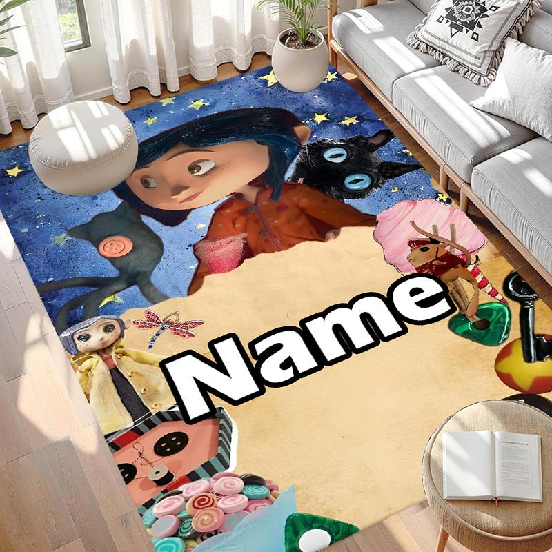 Custom Name Personalized Coraline Print Carpet, Versatile Home Decor Rug, for Playroom, Apartment, Balcony, Entryway, Hallway Gift
