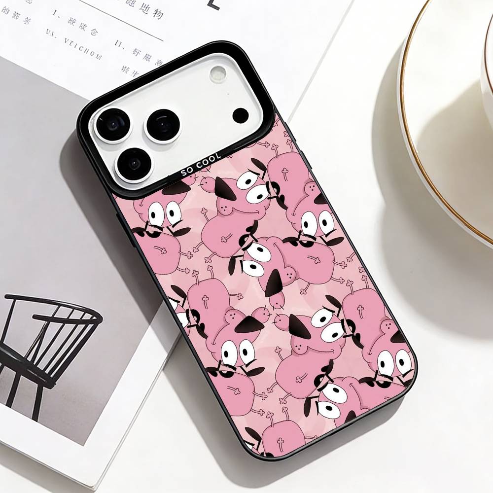 C-Courage the Cowardly D-Dog Phone Case For iPhone17,16,15,14,13,12,11 Plus,Pro Max Black Border Silver  Plated Cover