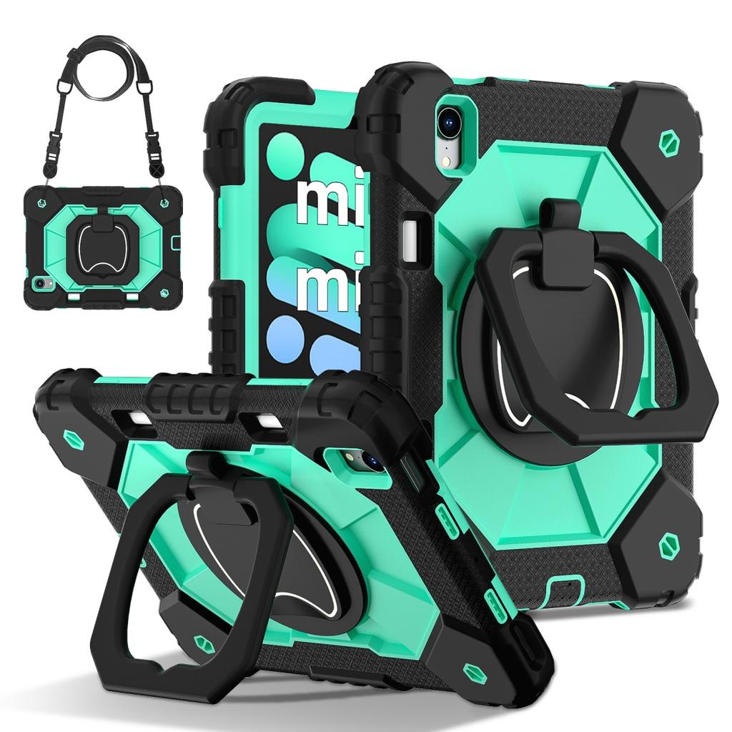 For Apple iPad Mini (2024) 360° Rotating Grip Heavy Duty Protection Stand TPU+PC 3in1 Anti-knock Shockproof Tablets PC Case