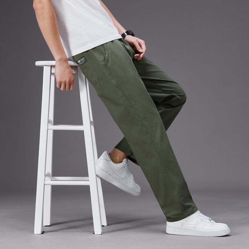 

Casual Pants Men Elastic Waist Straight Leg Fit Summer Trousers Male Loose Cotton Work Wear Plus Large Khaki Light 6XL