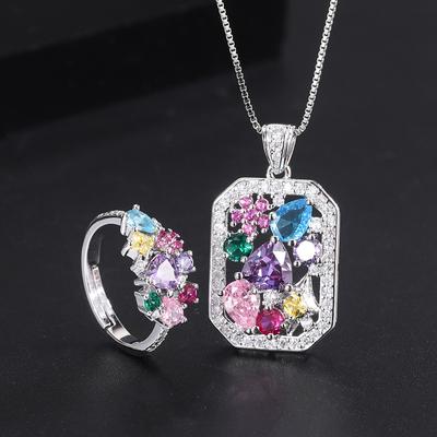 New Color Tourmaline Ring Jewelry Retro Court Style Colored Treasure Necklace Female Design Female Pendant