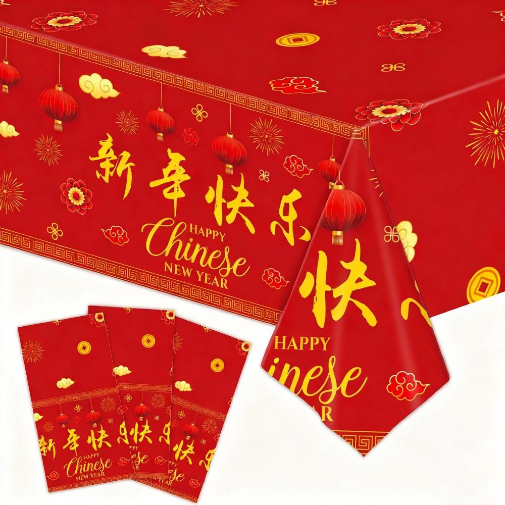 Bronzing Chinese New Year TableCover Plastic New Year Eve Decor  Chinese New Year