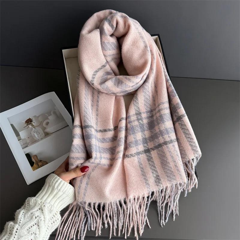 Winter Warmer Scarf For Women Men Thickened Neck Tassel Pashmina Shawl Faux Cashmere Warps Autumn Elegant Ladies Blanket