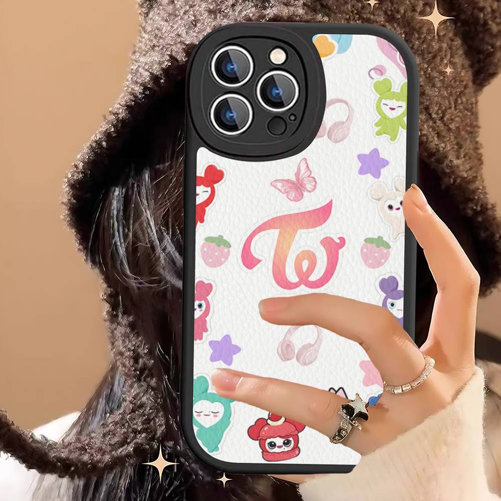 Laburi Twice-Lovelys Leather Phone Case For IPhone 16 14 15 Pro Plus 13 12 11 Pro Max Silicone Cover
